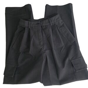 Olivaceous Cargo Trousers S Women Excellent Pleated High Waist Wide Leg Black